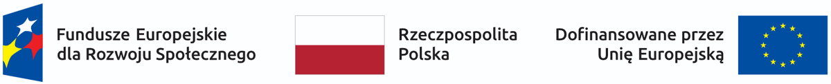 Trzy logotypy: Logo Funduszy Europejskich, Flaga Polski z napisem Rzeczypospolita Polska, Logo Unii Europejskiej z dopiskiem Dofinansowane przez EU